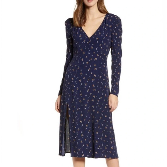 Madison & Berkeley Navy Blue Floral Spring Midi Dress, Women’s Size Small - Picture 2 of 7